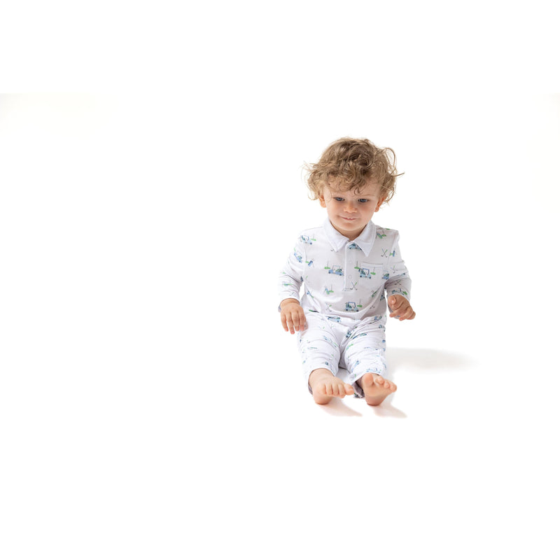 Angel Dear Baby Golf Carts Blue Polo Romper