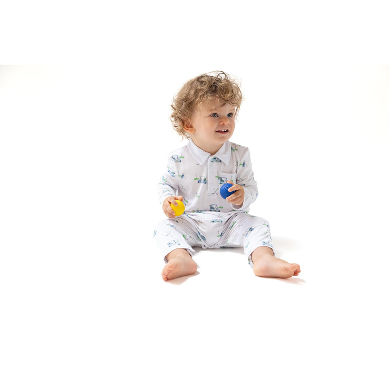 Angel Dear Baby Golf Carts Blue Polo Romper