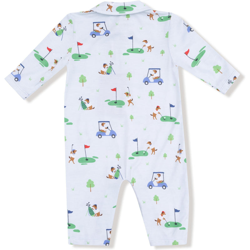 Angel Dear Dog Gone Golf Blue Polo Romper