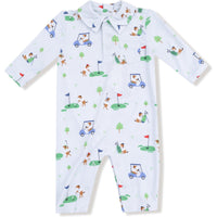 Angel Dear Dog Gone Golf Blue Polo Romper
