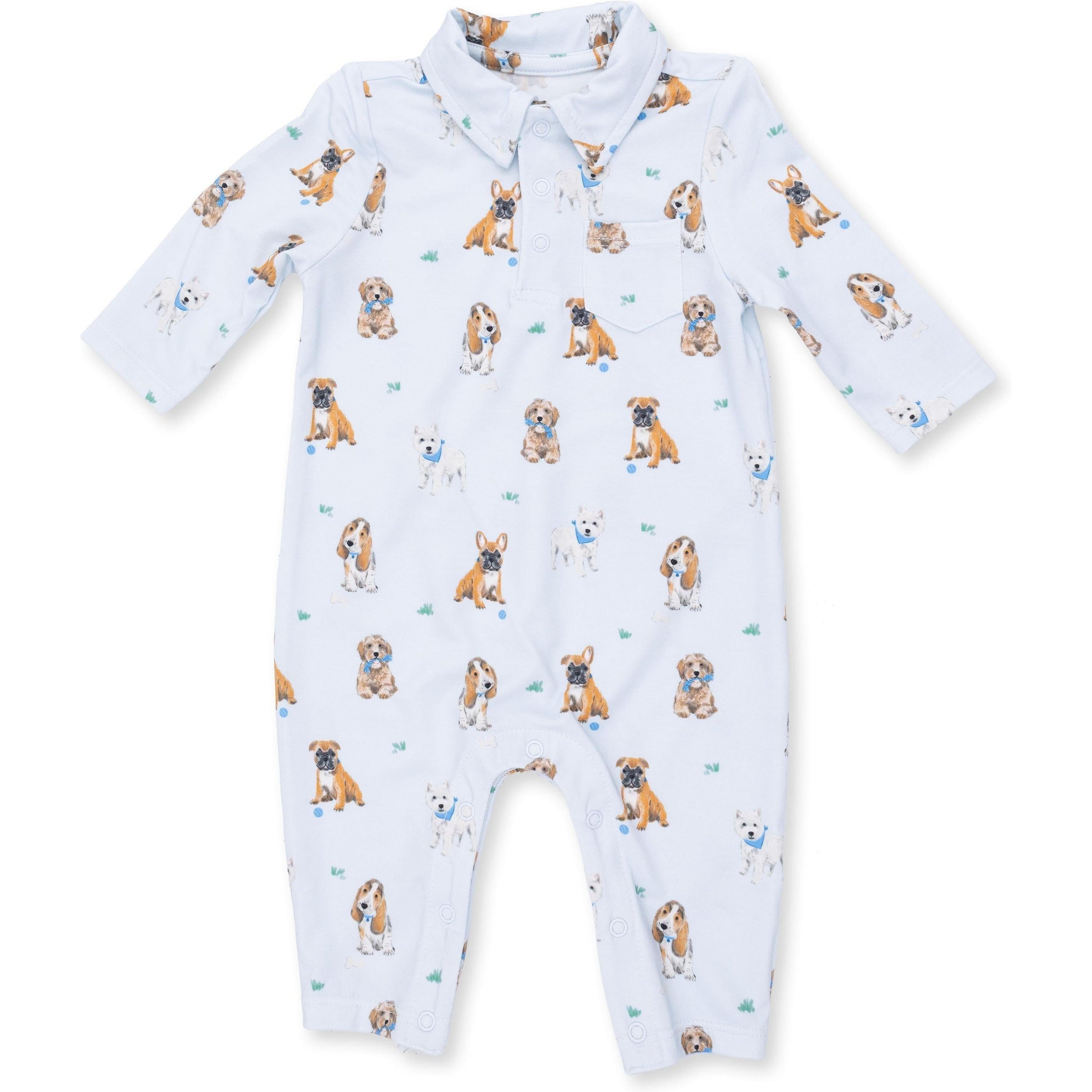 Angel Dear Bestie Dogs Blue Polo Romper