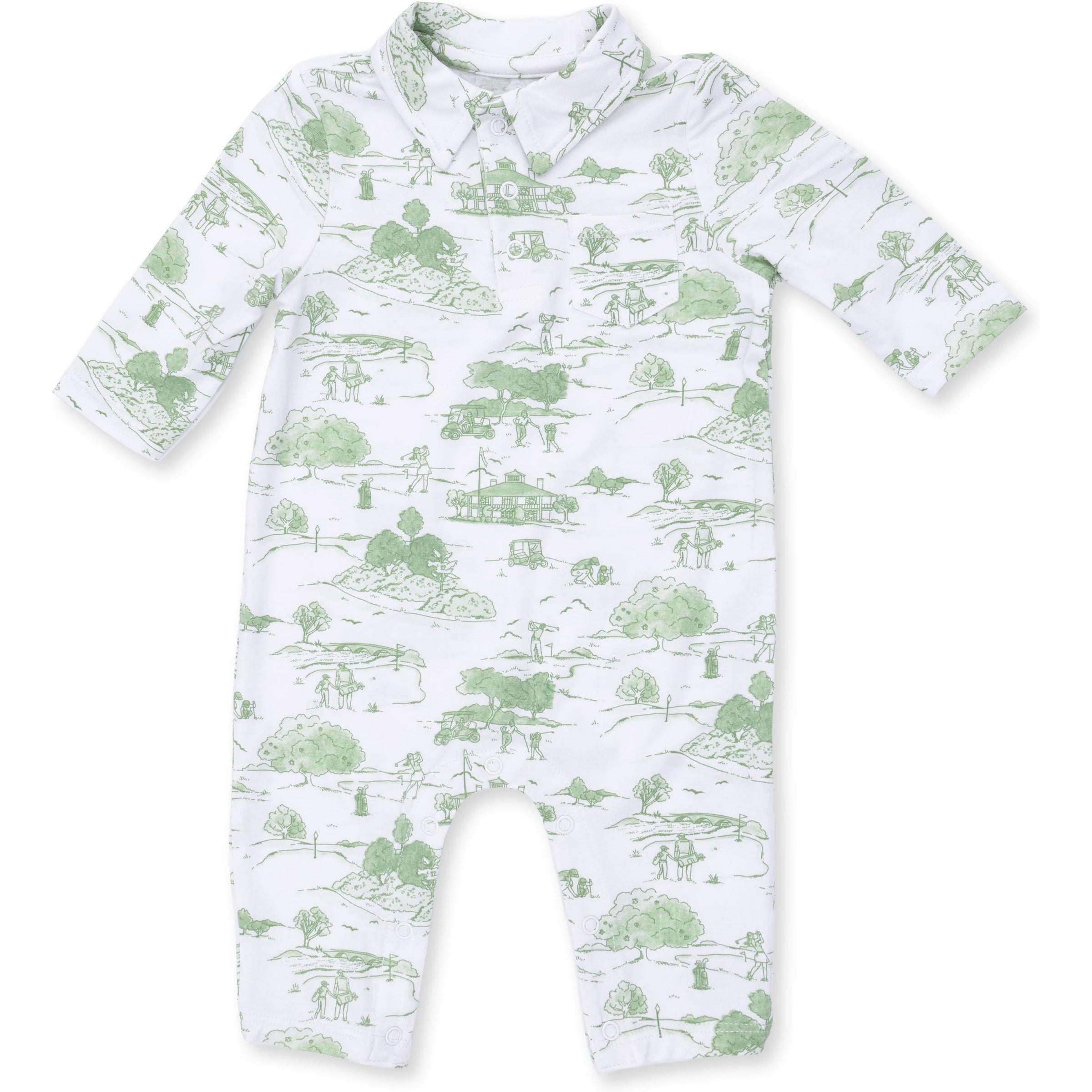 Angel Dear Golf Toile Green Polo Romper