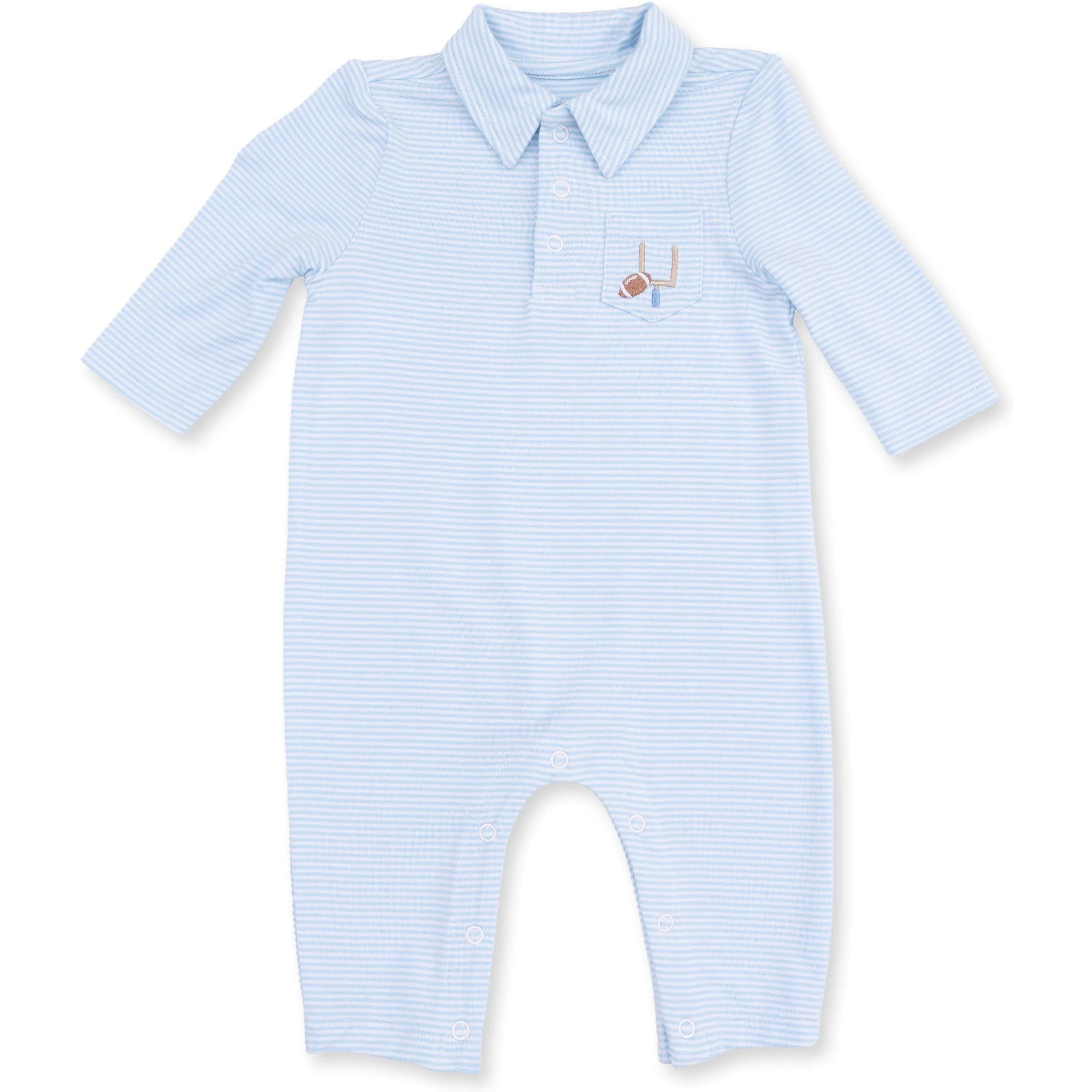 Angel Dear Football Blue Micro Stripe Polo Romper