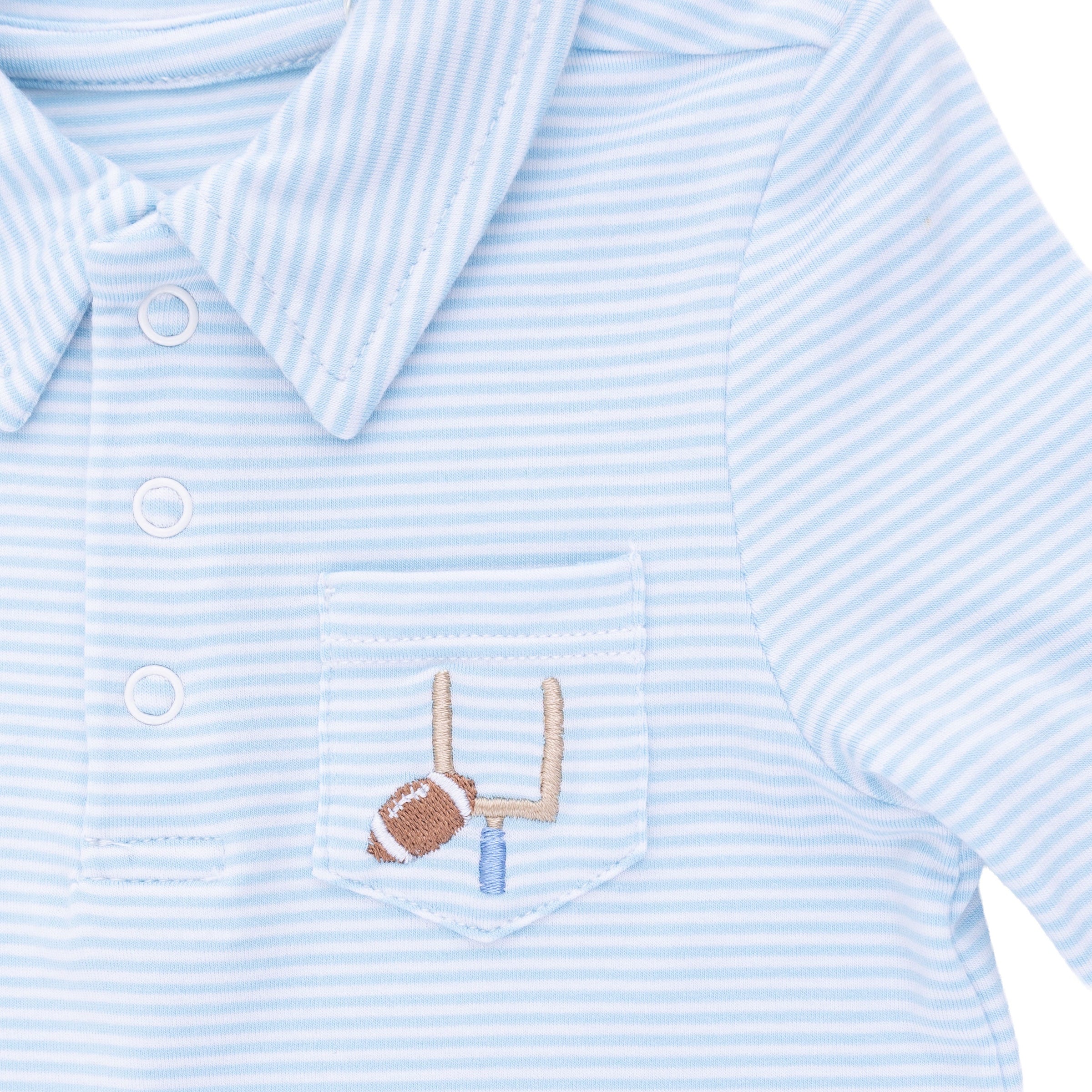 Angel Dear Football Blue Micro Stripe Polo Romper