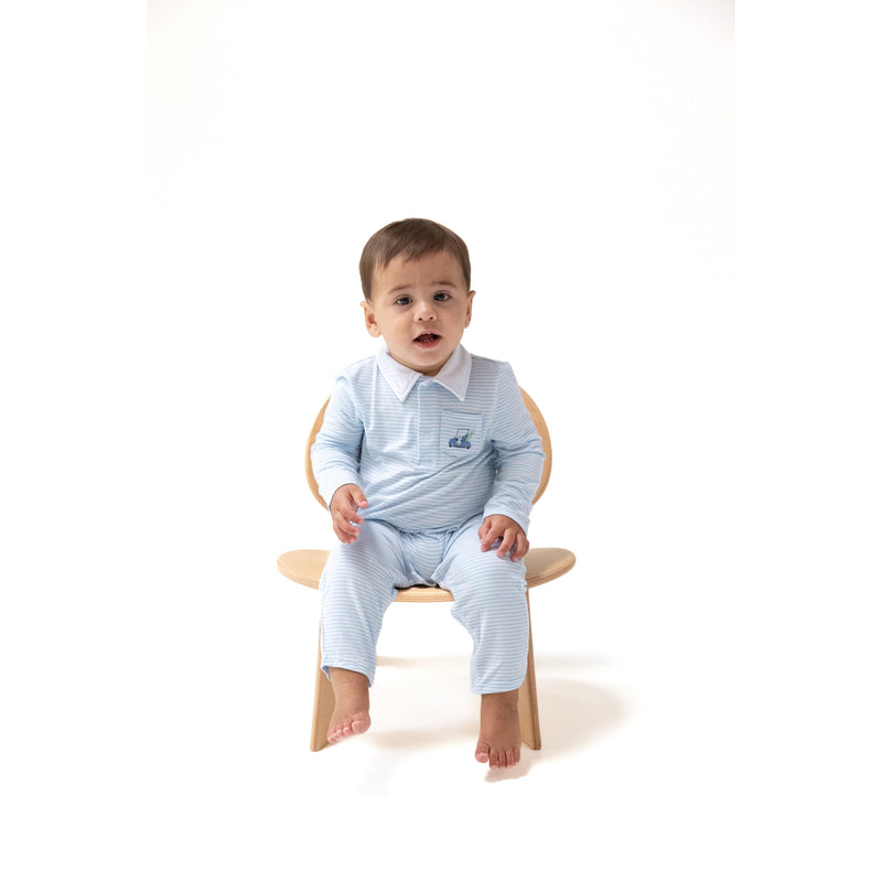 Angel Dear Baby Golf Carts Blue Polo Romper