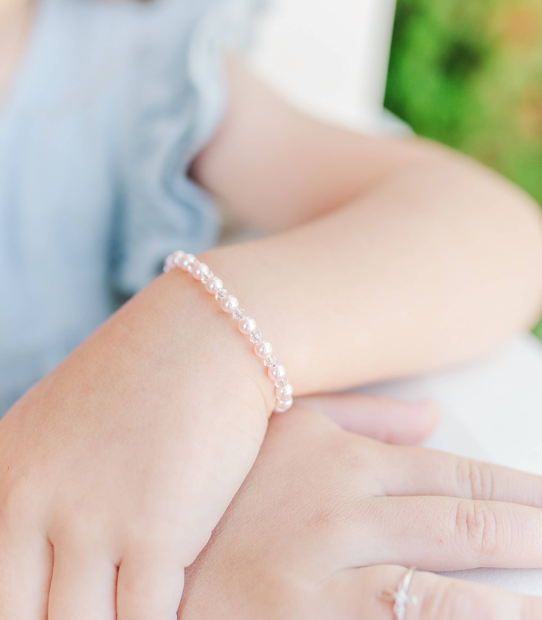 Cherished Moments - Sterling Silver Pink Pearl Cross Baby Bracelet Kids Jewelry