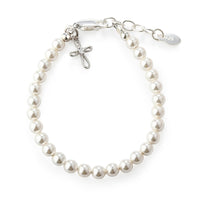Cherished Moments - Girls Silver Pearl Baby Baptism Bracelet, 1st Communion Gift
