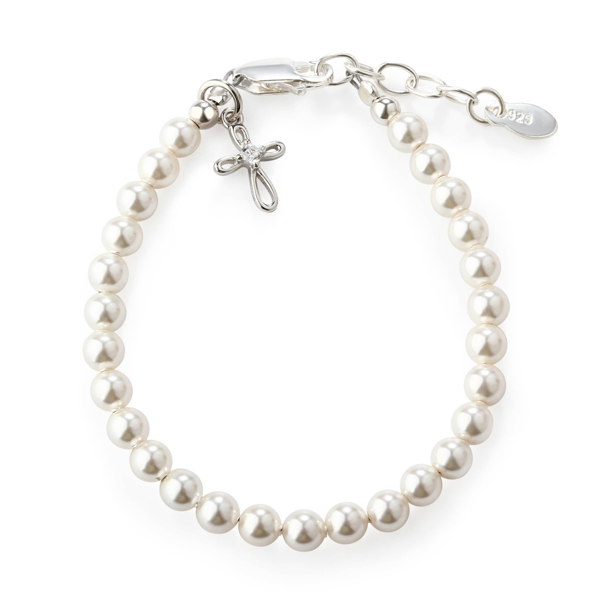 Cherished Moments - Girls Silver Pearl Baby Baptism Bracelet, 1st Communion Gift