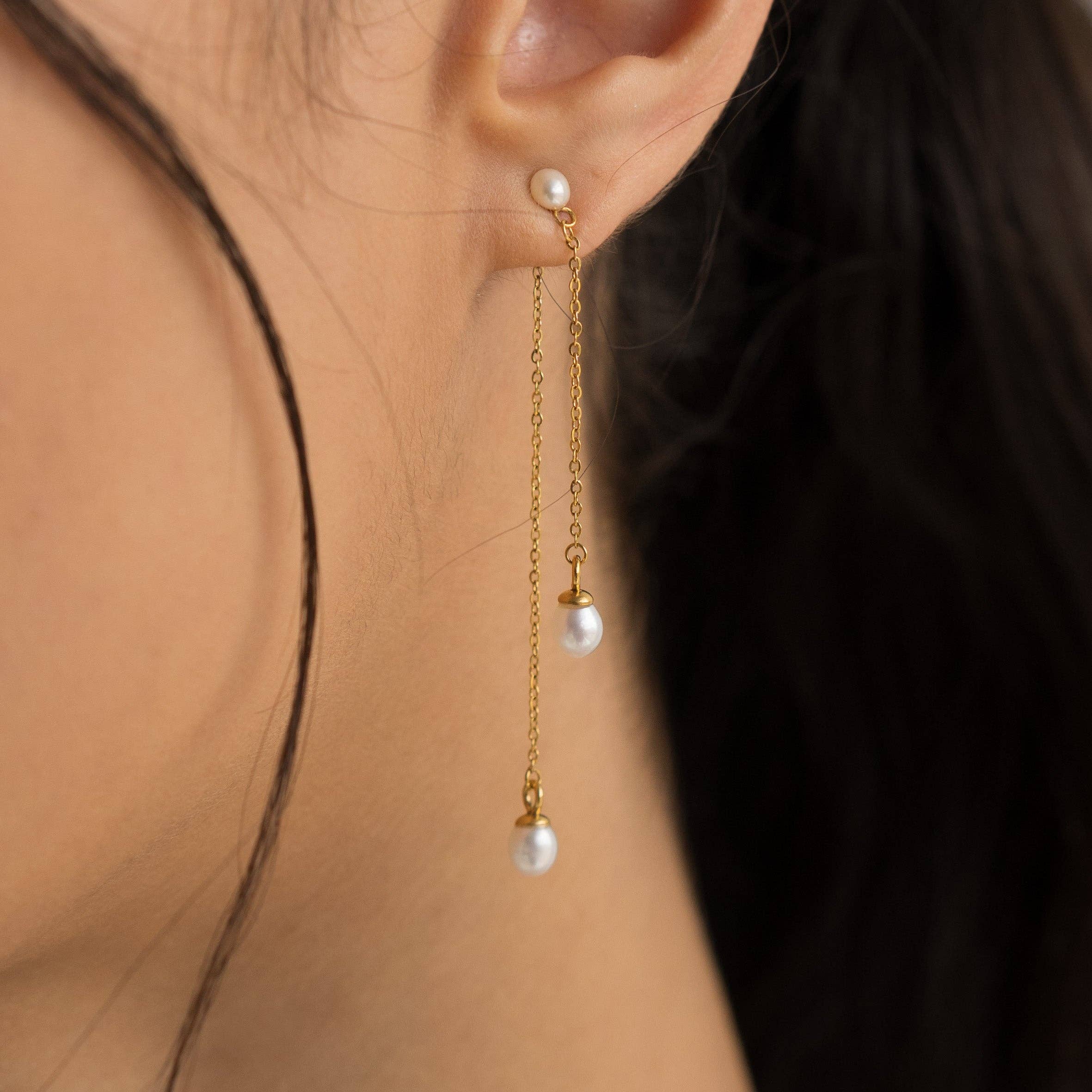 Brenda Grands Waterproof Jewelry - 18K Gold Pearl Drop Earrings