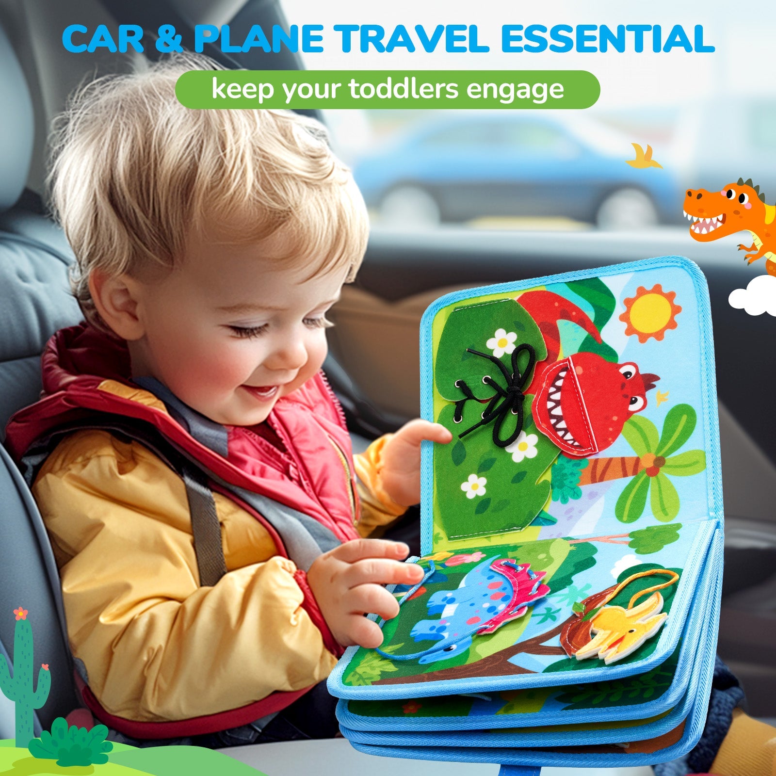 JoyCat 15-in-1 Dinosaur Friends Montessori Busy Book