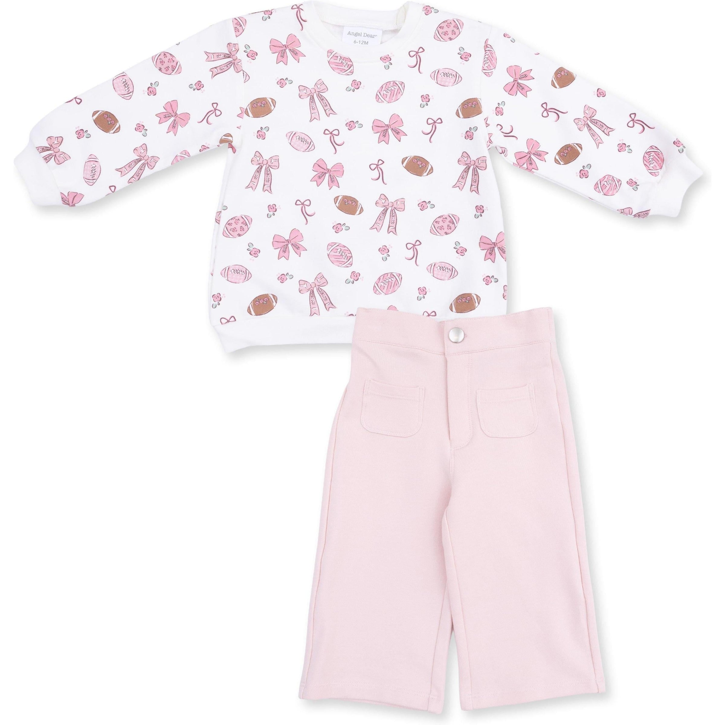 Angel Dear Footballs and Bows Oversized Sweatshirt & Baby Bell Bottoms