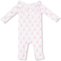 Angel Dear Ribbon Bow Trellis Long Sleeve Ruffle Romper
