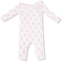 Angel Dear Ribbon Bow Trellis Long Sleeve Ruffle Romper