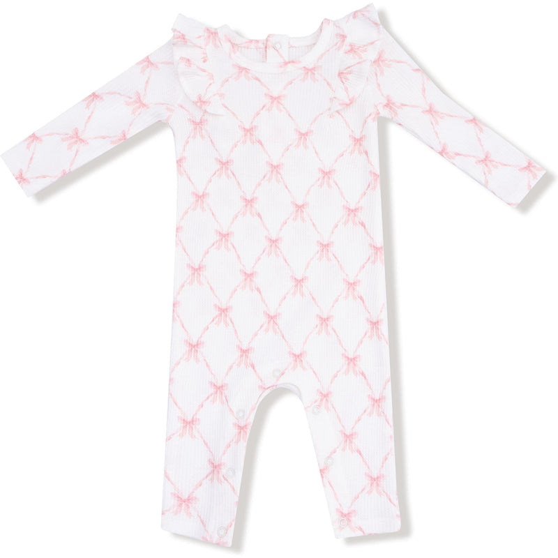 Angel Dear Ribbon Bow Trellis Long Sleeve Ruffle Romper