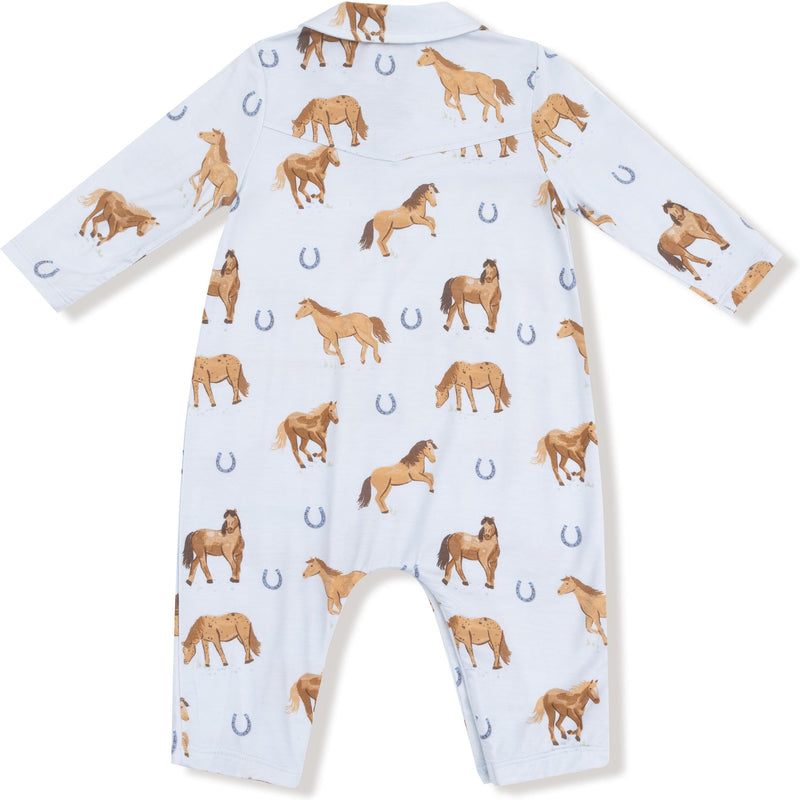 Angel Dear Horses Blue Long Sleeve Cowboy Romper