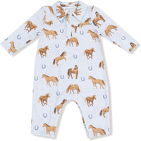 Angel Dear Horses Blue Long Sleeve Cowboy Romper