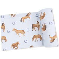 Angel Dear Horses Blue Swaddle Blanket