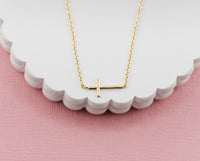 Cherished Moments - 14K Gold-Plated Girls Horizontal Cross Necklace Kids & Women