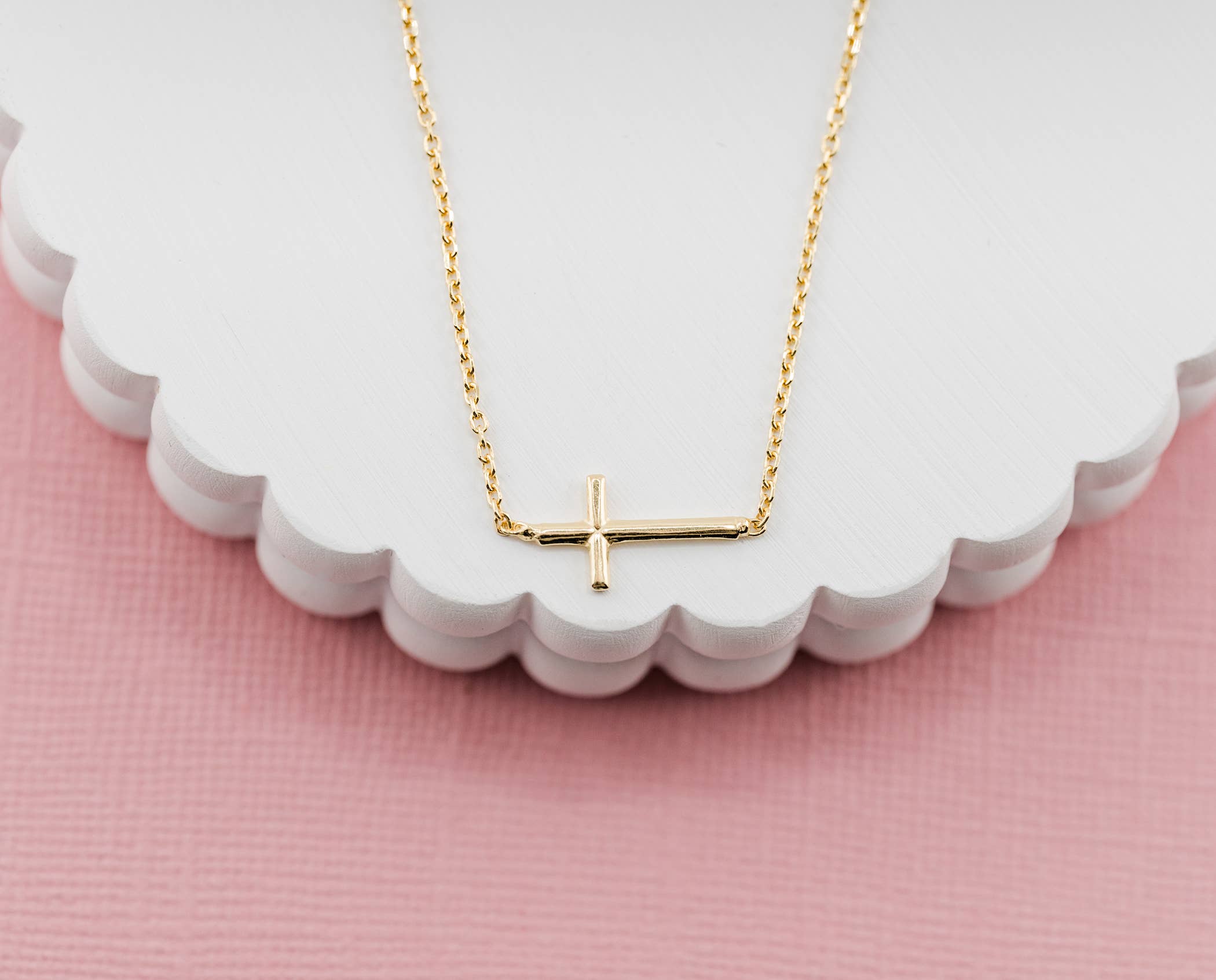 Cherished Moments - 14K Gold-Plated Girls Horizontal Cross Necklace Kids & Women