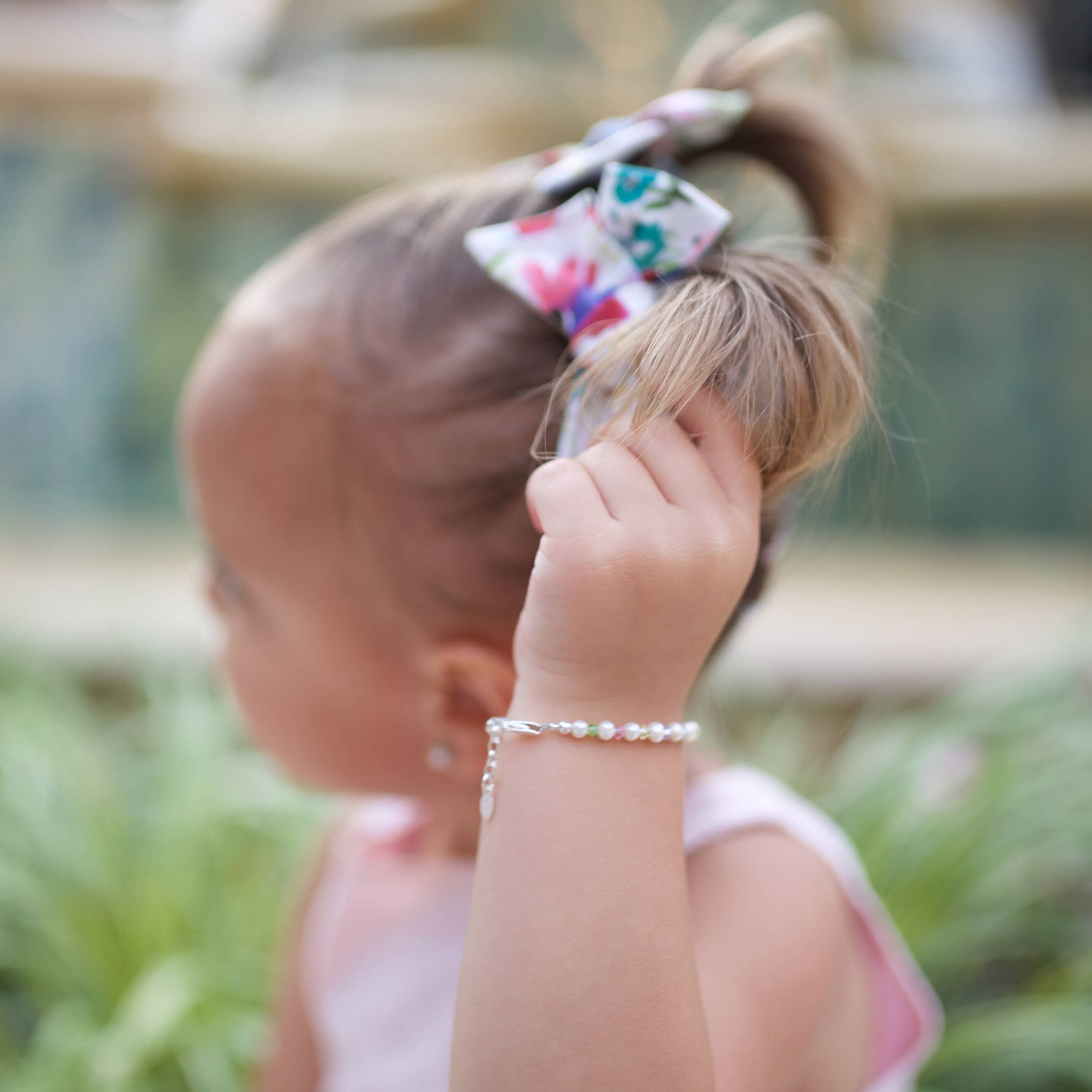 Cherished Moments - Sterling Silver Multi Crystal Pearl Baby & Kids Bracelet