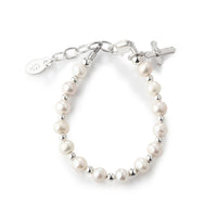 Cherished Moments - Silver Pearl Cross Bracelet for Baptism or Christening Gift