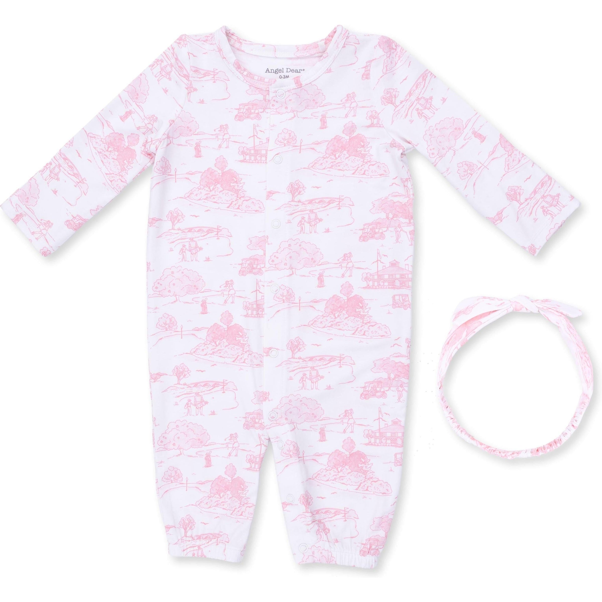Angel Dear Golf Toile Pink Convertible Gown & Knot Headband
