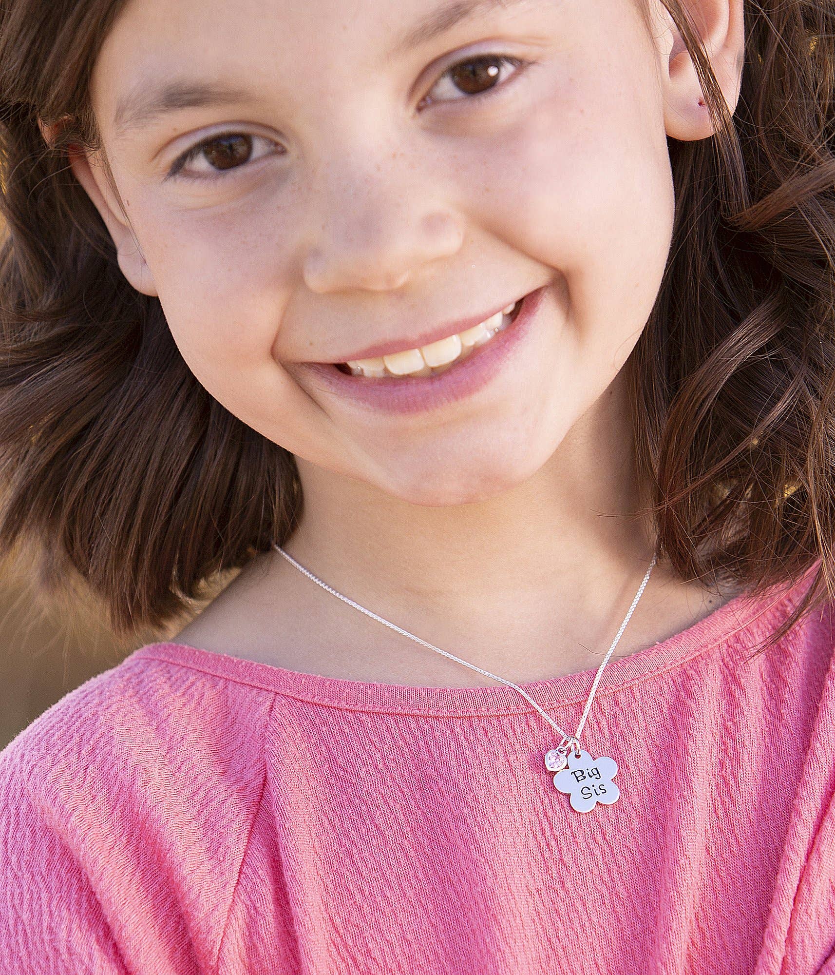 Cherished Moments - Sterling Silver Big Sis Daisy Necklace for Girls and Sisters