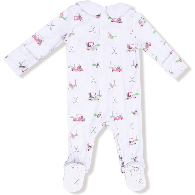 Angel Dear Baby Golf Carts Pink Smocked Peter Pan Snap Footie