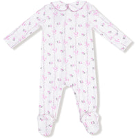 Angel Dear Dainty Buds And Bows Stripe Smocked Peter Pan Snap Footie