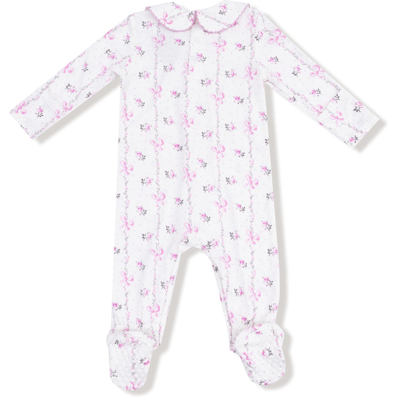 Angel Dear Dainty Buds And Bows Stripe Smocked Peter Pan Snap Footie