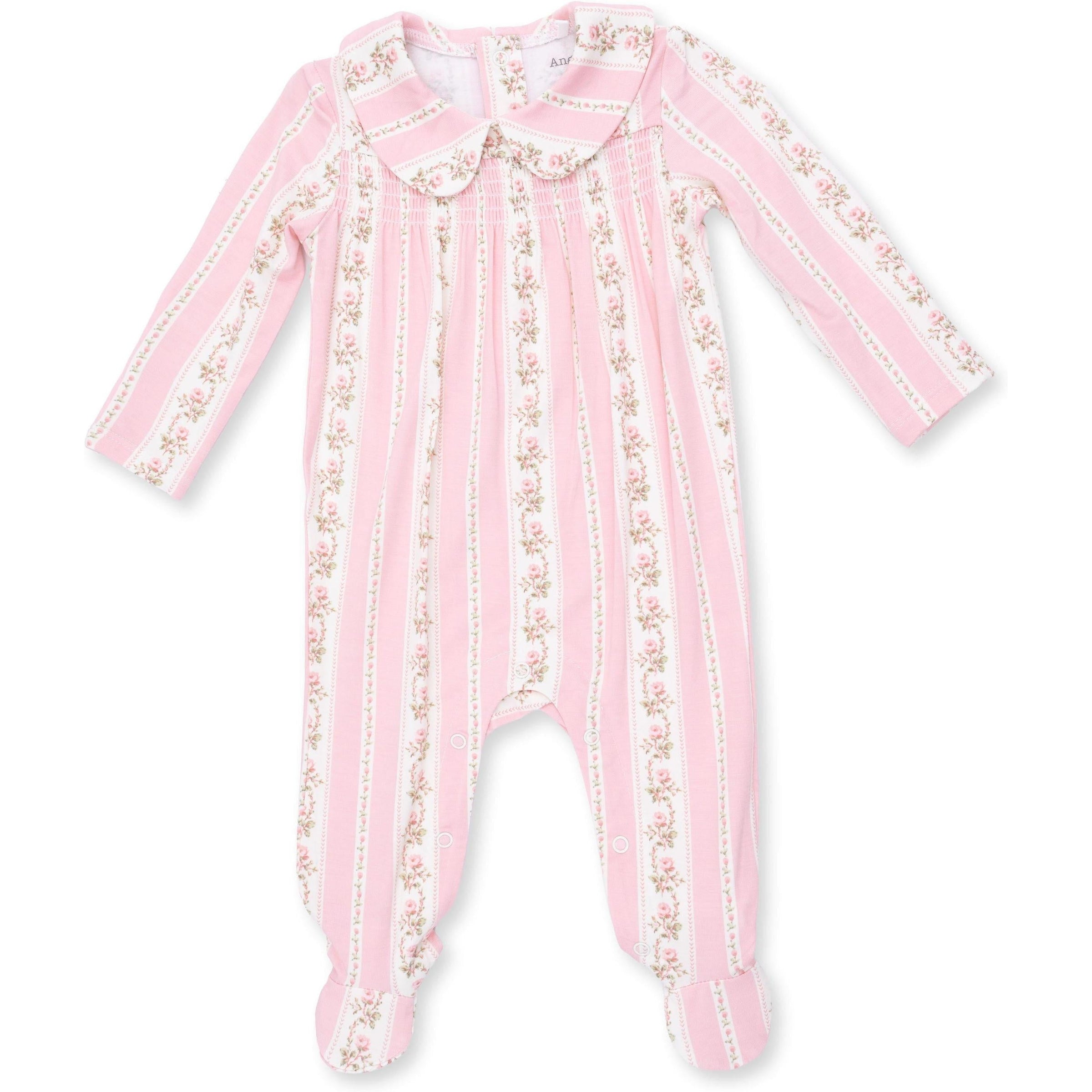 Angel Dear Antoinette Stripe Smocked Peter Pan Snap Footie