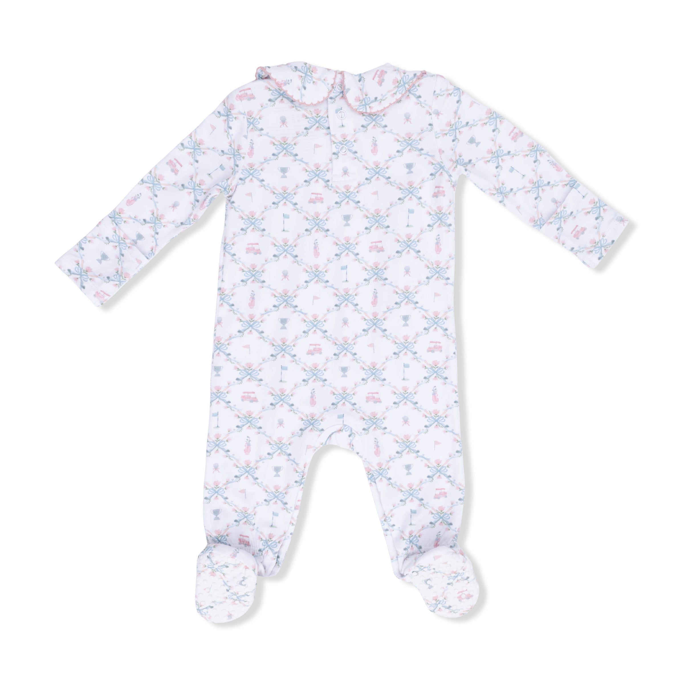 Angel Dear Golf Trellis Pink Smocked Peter Pan Snap Footie