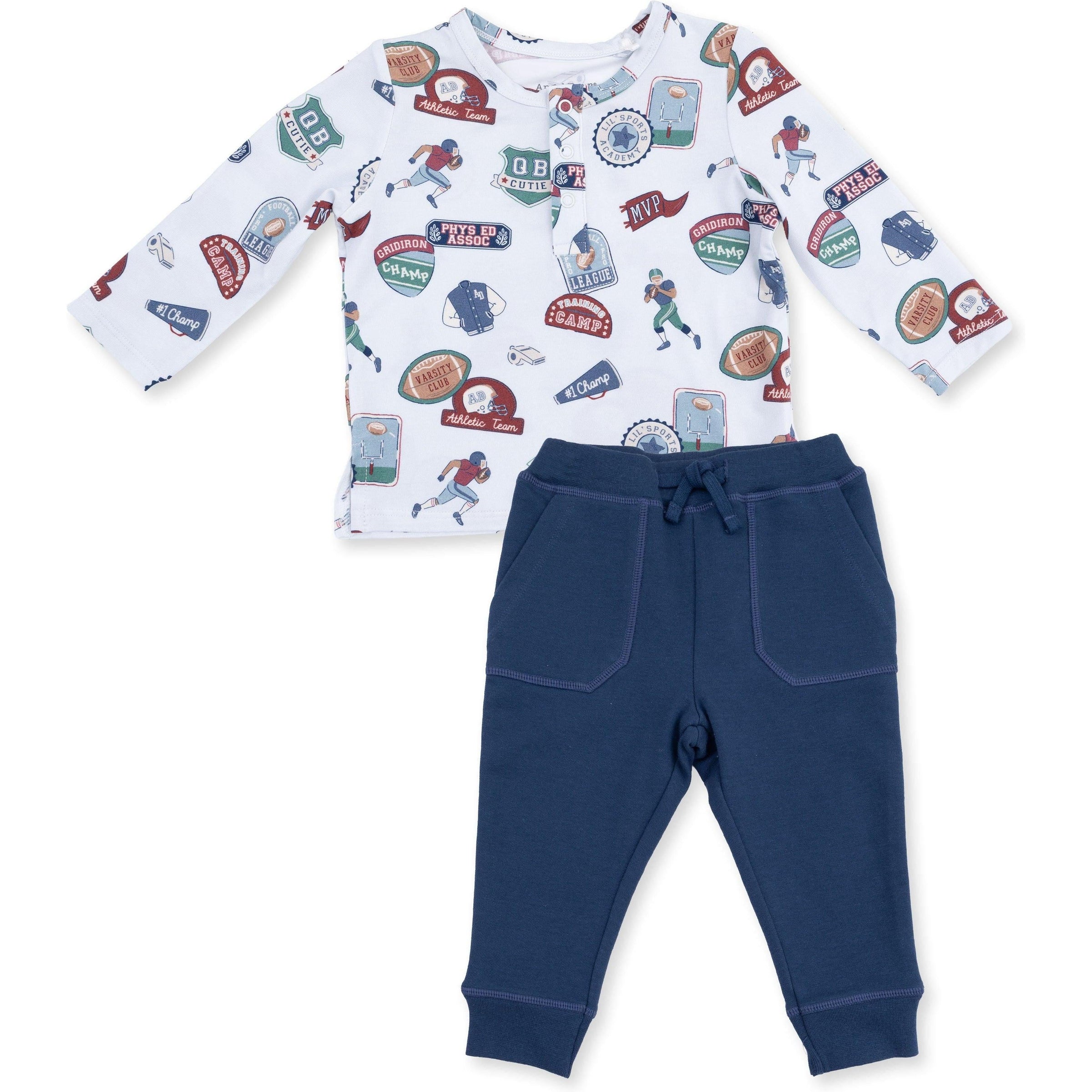 Angel Dear Football Patches Long Sleeve Henley & Jogger