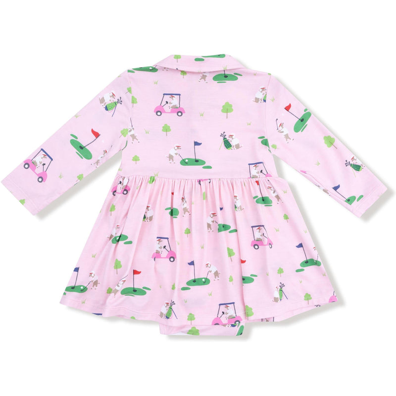 Angel Dear Dog Gone Golf Pink Long Sleeve Polo Bodysuit Dress