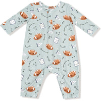 Angel Dear Touchdown Time Grey Mist Long Sleeve Henley Romper