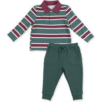 Angel Dear Rugby Stripe Green Long Sleeve Polo & Jogger