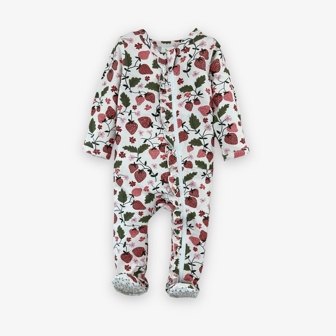 Velvet Fawn Modal Zipper Pajama | Strawberry Sugar (Ruffle)