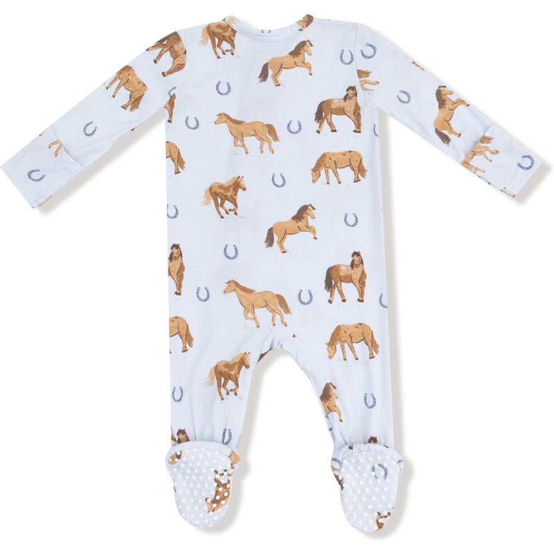 Angel Dear Horses Blue 2 Way Zipper Footie