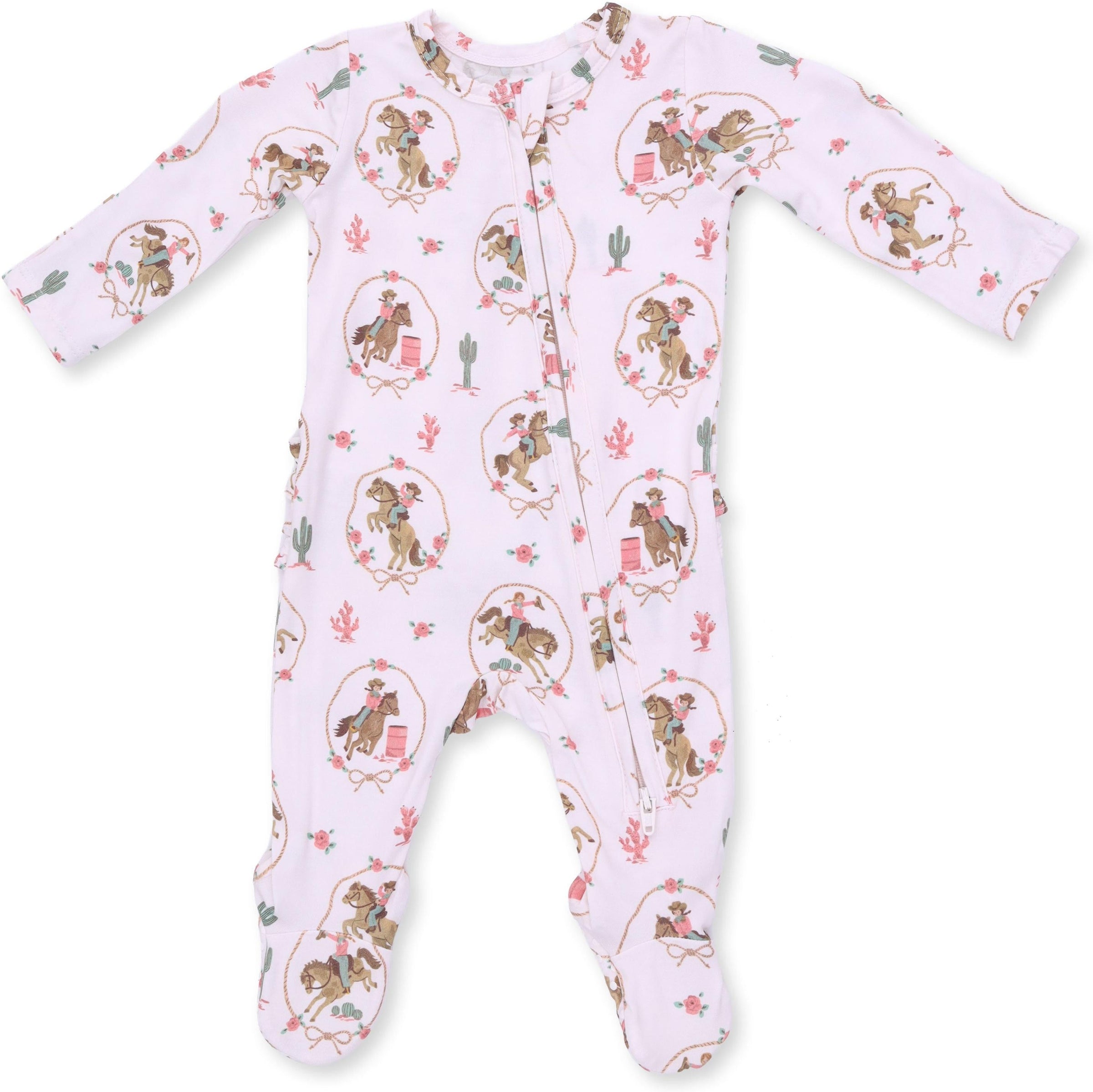 Angel Dear Cowgirl Cameos 2 Way Ruffle Back Zipper Footie
