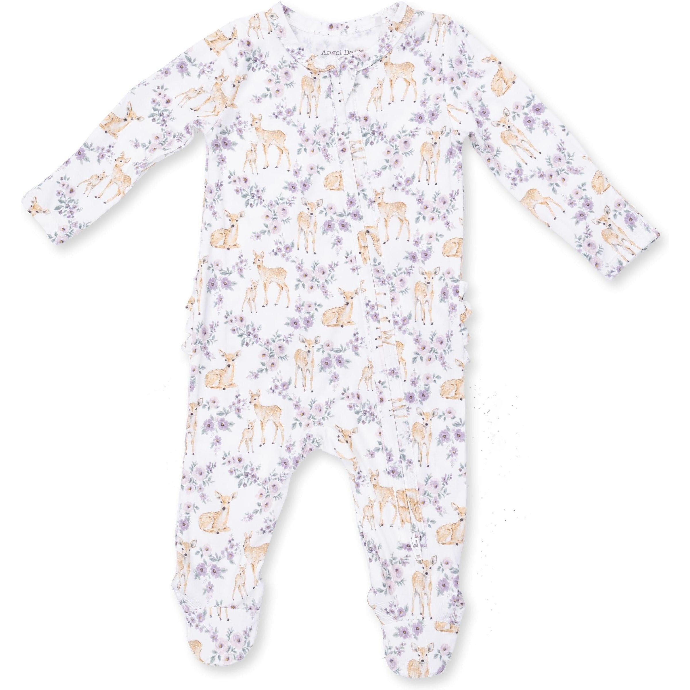 Angel Dear Floral Deer 2 Way Ruffle Back Zipper Footie