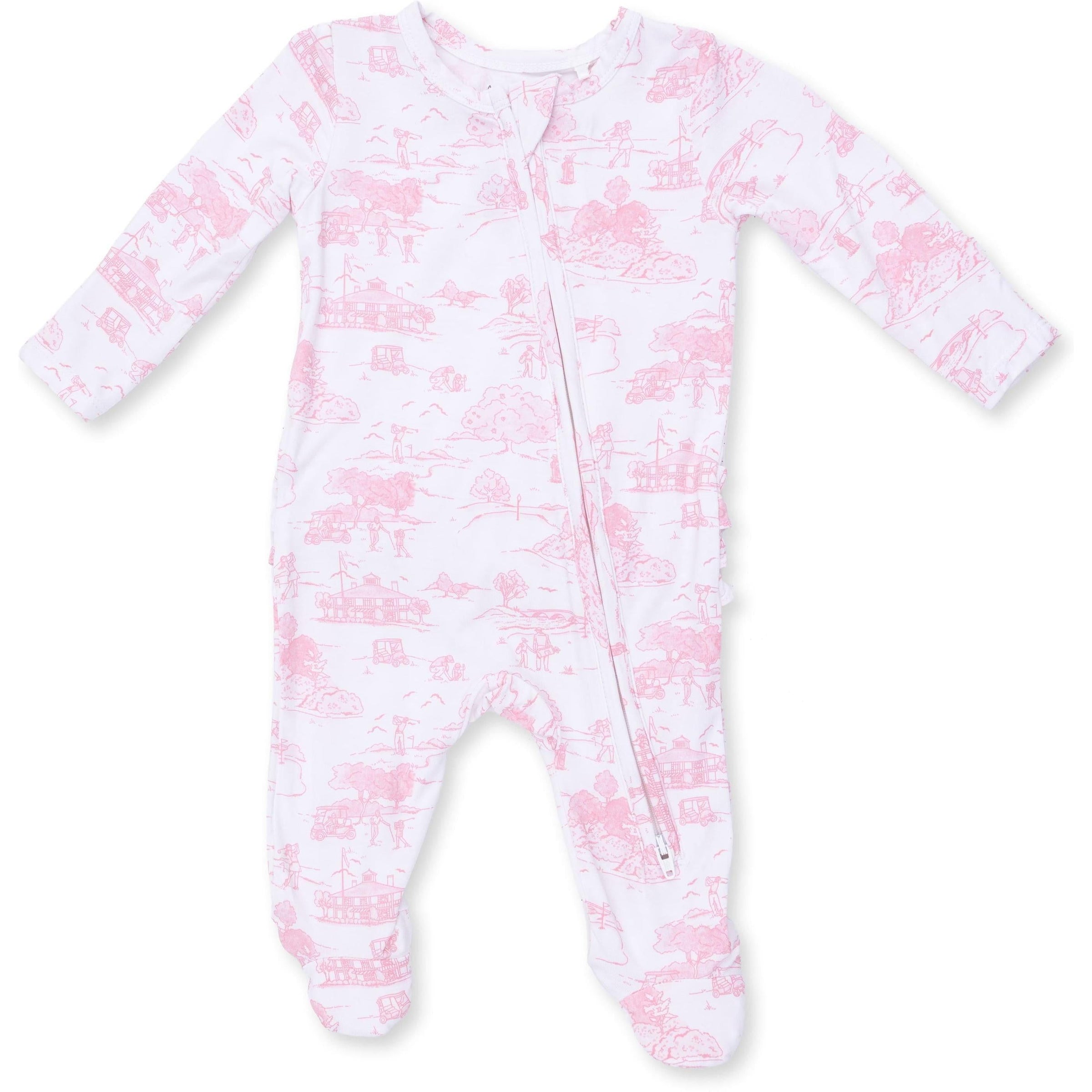 Angel Dear Golf Toile Pink 2 Way Ruffle Back Zipper Footie