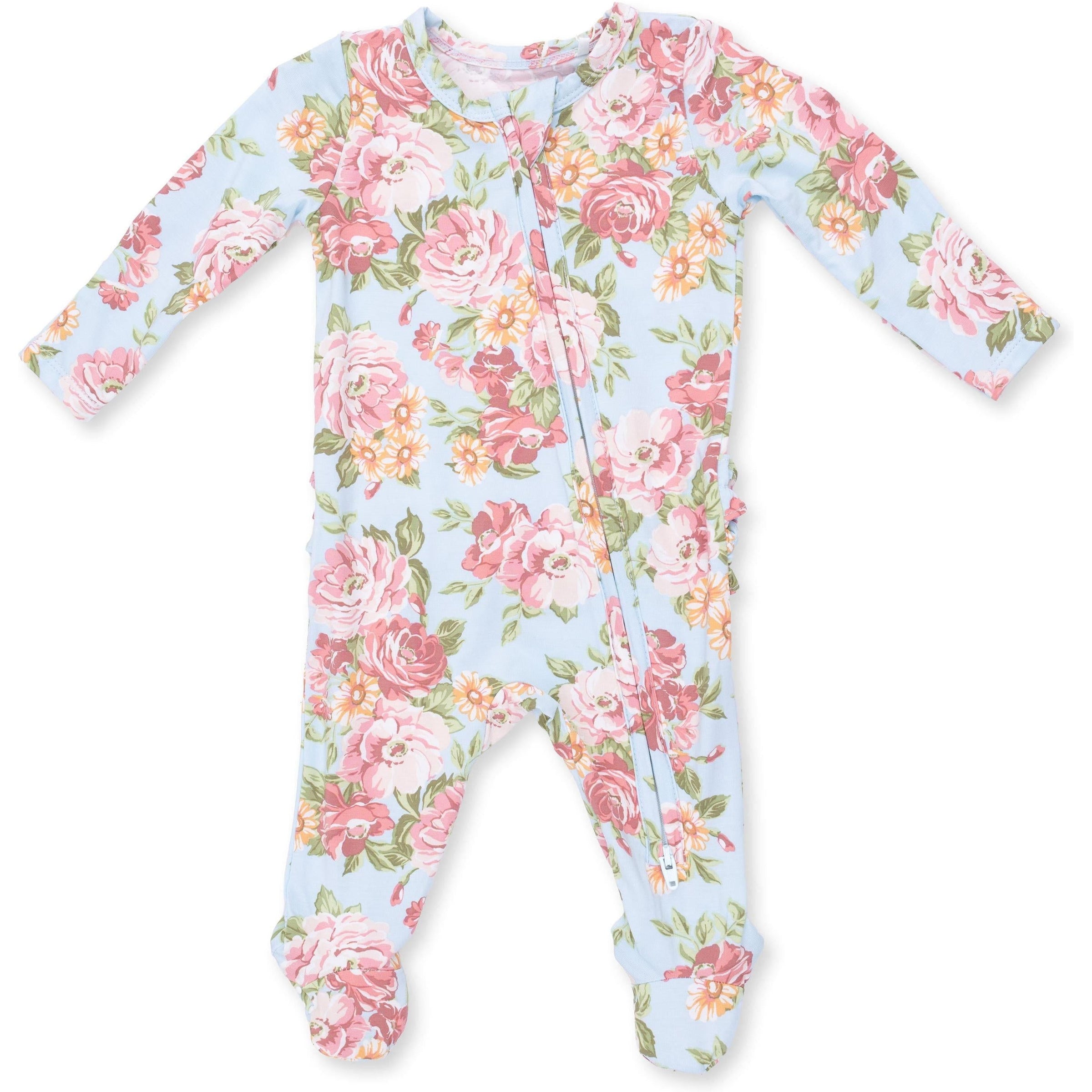 Angel Dear Angeline Floral 2 Way Ruffle Back Zipper Footie