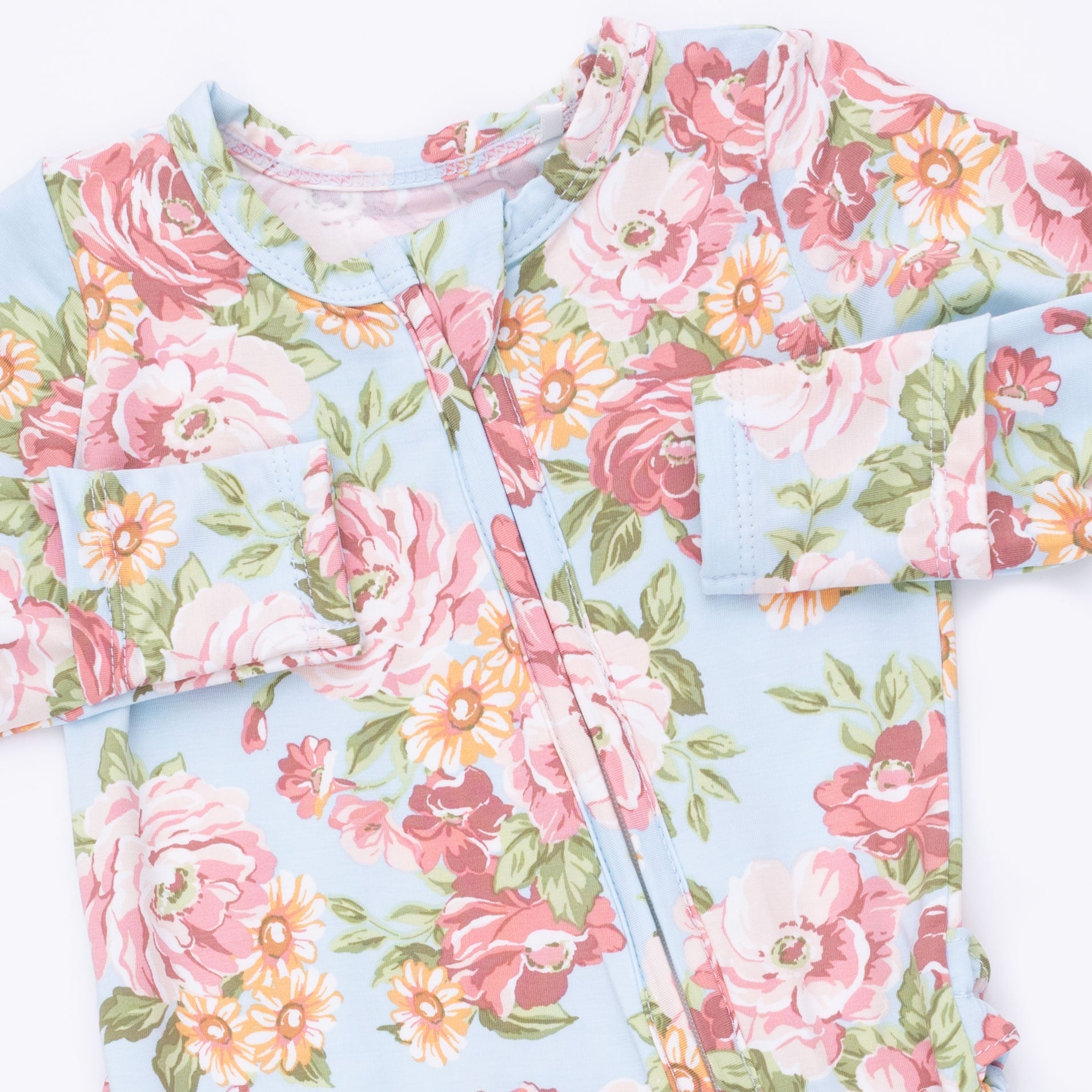 Angel Dear Angeline Floral 2 Way Ruffle Back Zipper Footie
