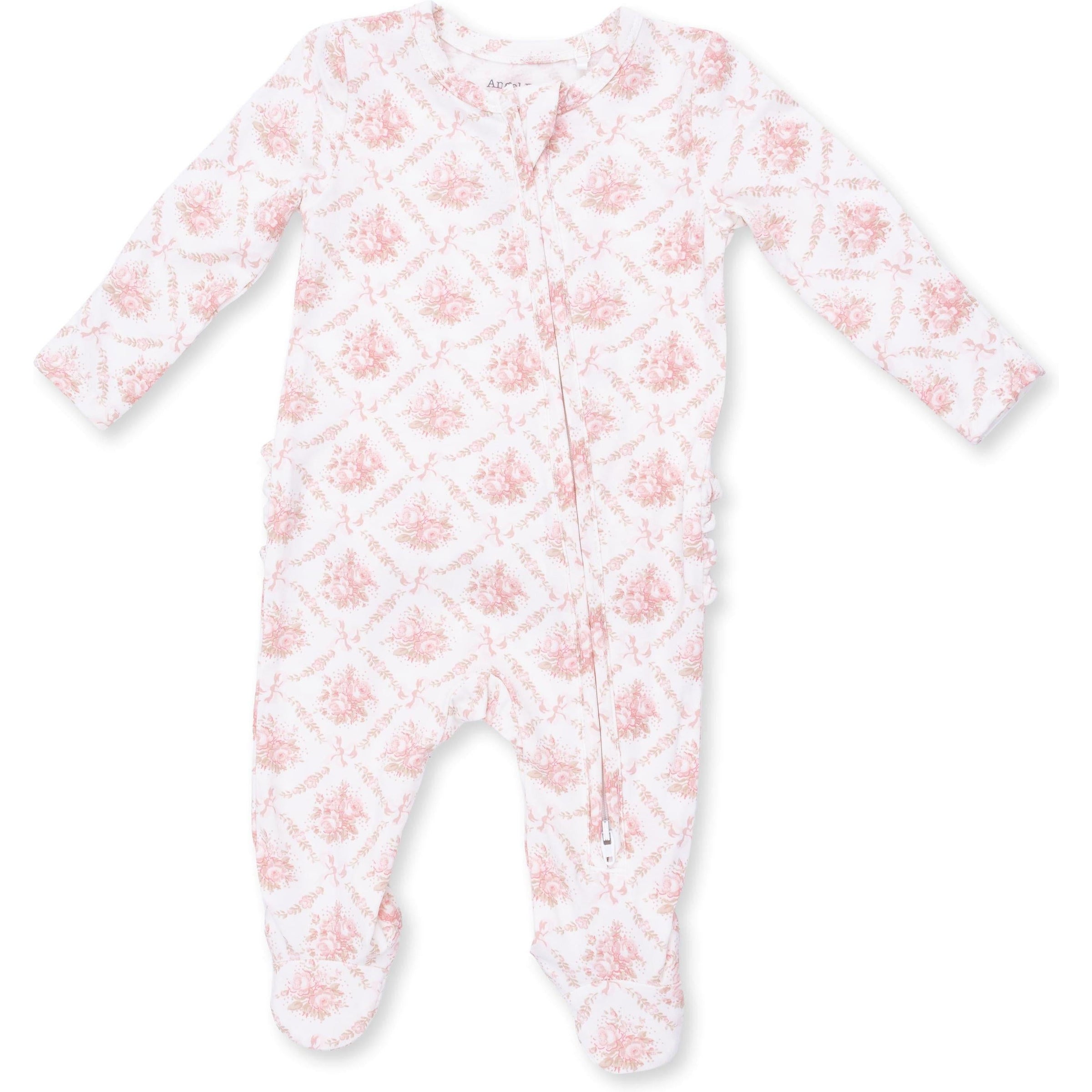Angel Dear Rose Bow Lattice 2 Way Ruffle Back Zipper Footie