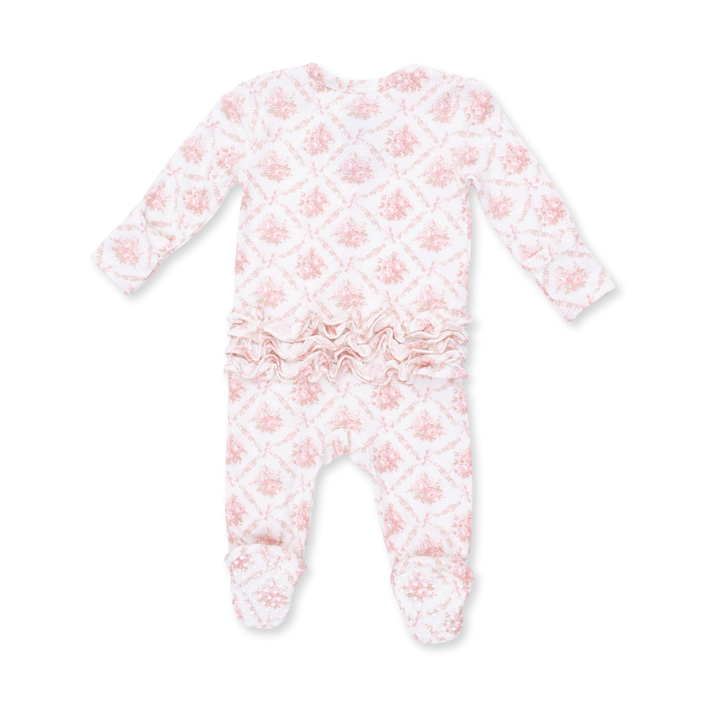 Angel Dear Rose Bow Lattice 2 Way Ruffle Back Zipper Footie