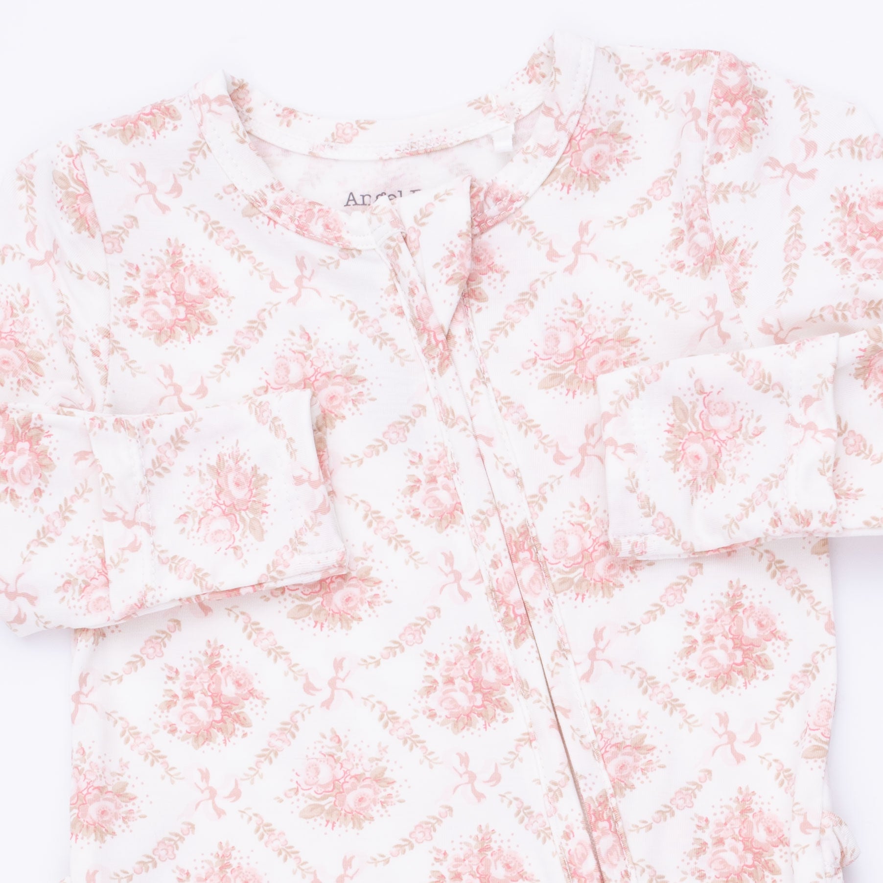 Angel Dear Rose Bow Lattice 2 Way Ruffle Back Zipper Footie