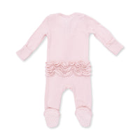 Angel Dear Solid Veiled Pink Rib 2 Way Ruffle Back Zipper Footie