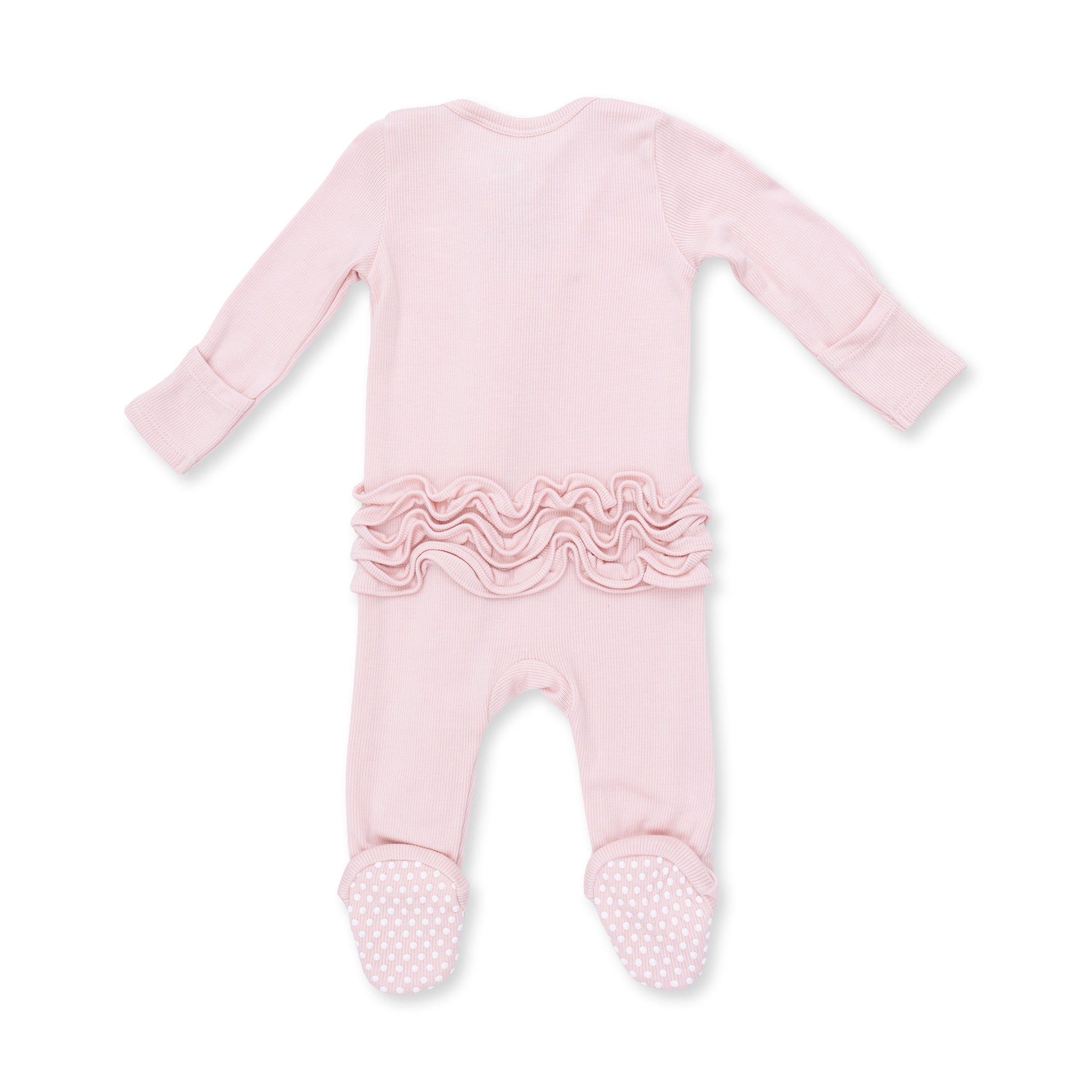Angel Dear Solid Veiled Pink Rib 2 Way Ruffle Back Zipper Footie