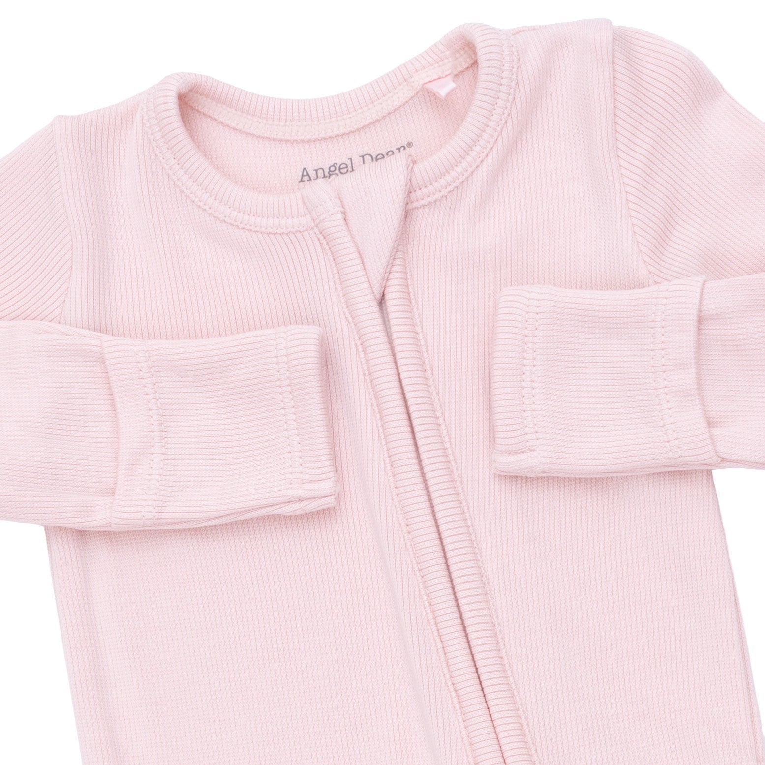 Angel Dear Solid Veiled Pink Rib 2 Way Ruffle Back Zipper Footie