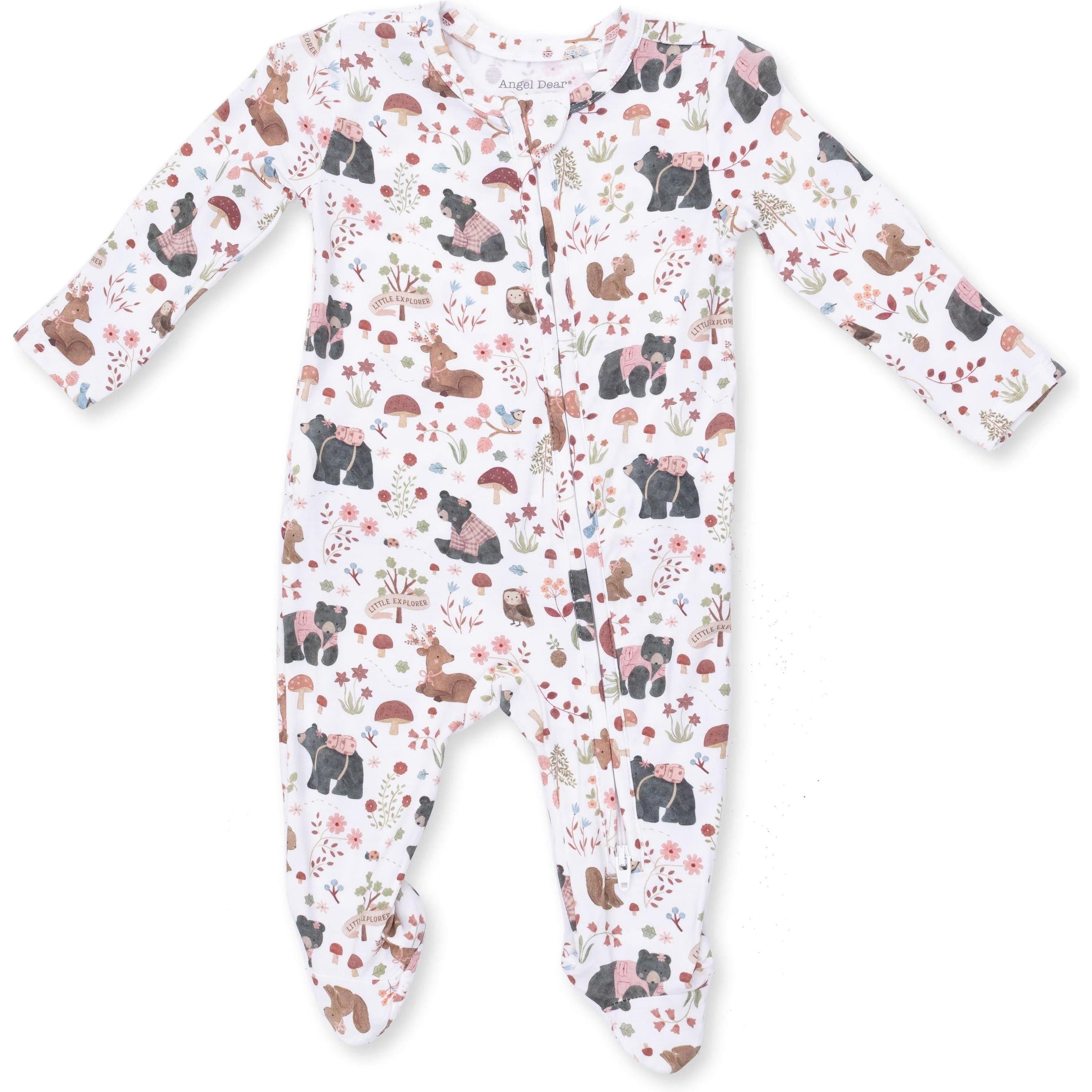Angel Dear Southern Woodland Animals Pink 2 Way Ruffle Back Zipper Footie